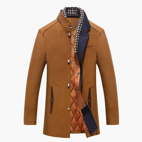 Men's Slim Fit Mid-Length Pea Coat with Removable Collar – Smart Casual Outerwear
