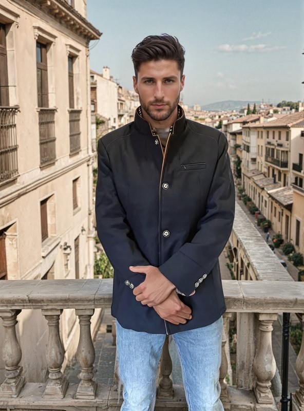 Men's Slim Fit Mid-Length Pea Coat with Removable Collar – Smart Casual Outerwear