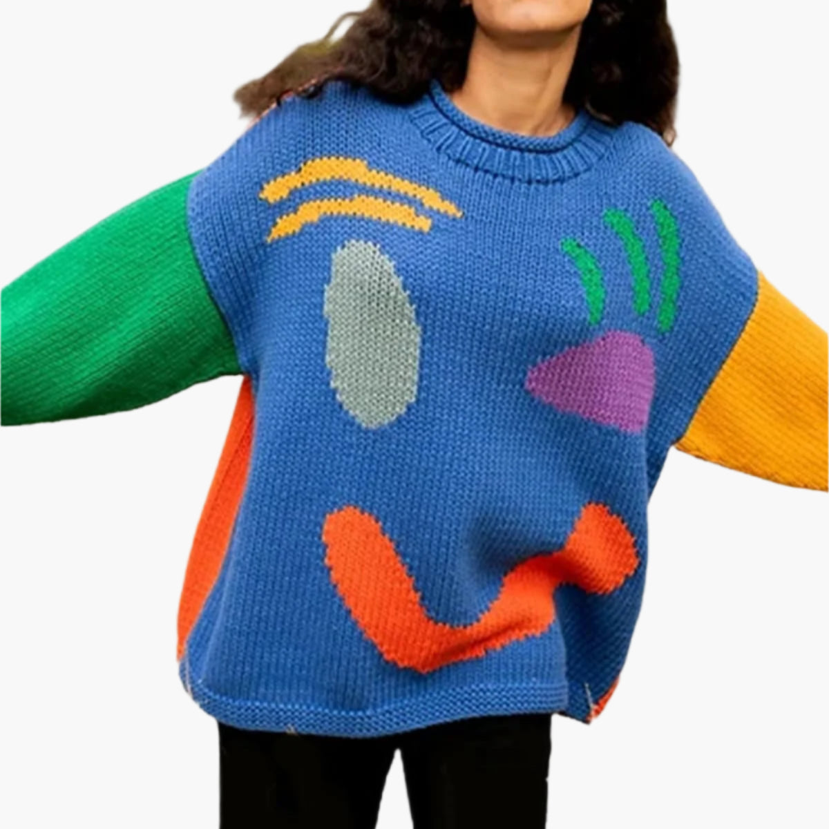 Women's Artistic Graphic Knit Jumper Casual Relaxed Fit Sweater