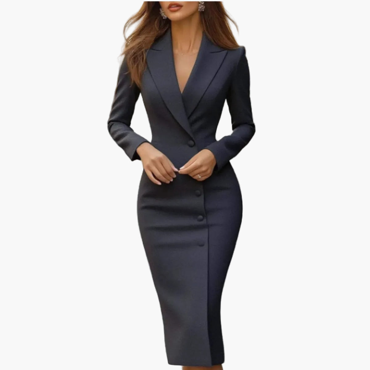 Women's Elegant Fitted Midi Blazer Dress for Formal and Business Occasions