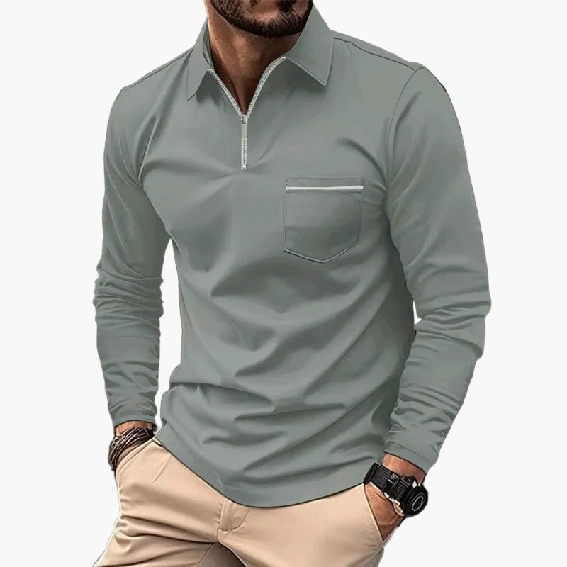 Men's Classic Long Sleeve Polo Shirt with Chest Pocket – Casual and Business Style