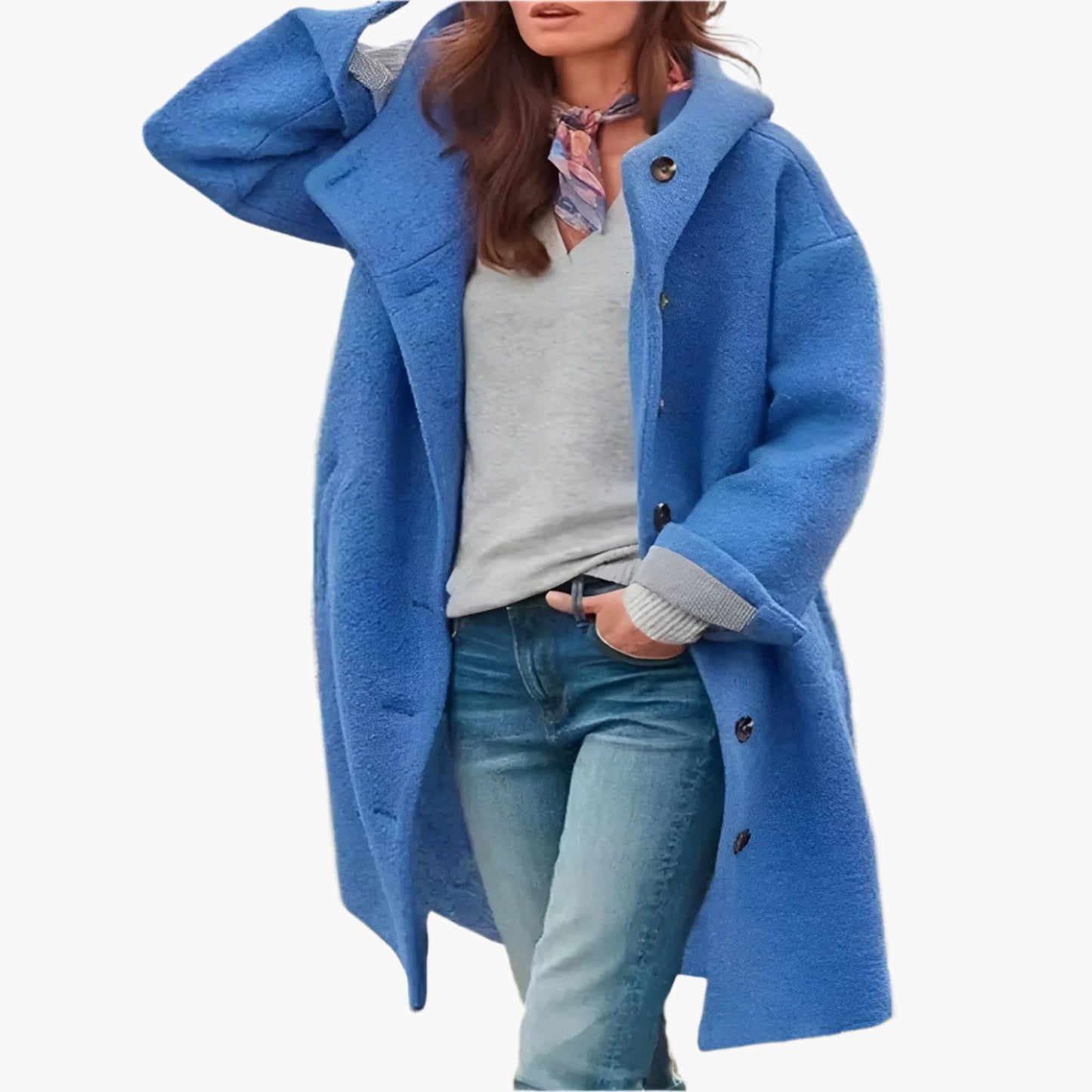 Women's Casual Long Winter Coat Relaxed Fit with Buttons and Pockets – Ideal for Cold Weather