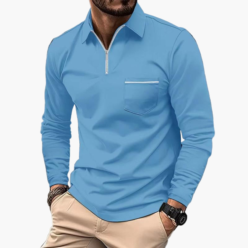Men's Classic Long Sleeve Polo Shirt with Chest Pocket – Casual and Business Style