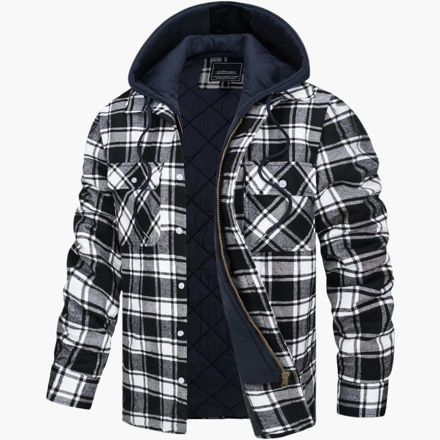 Men's Hooded Plaid Urban Winter Jacket - Warm Quilted Everyday Outerwear