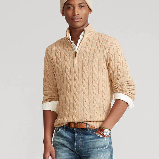 Men's Classic Cable Knit Quarter-Zip Sweater – Versatile Everyday Style