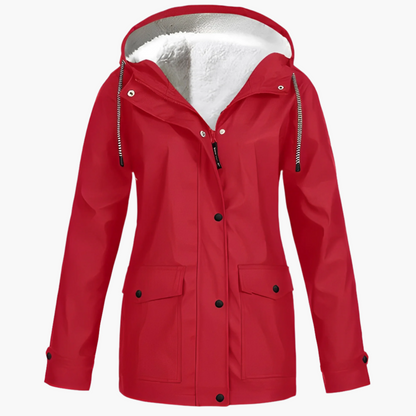 Women's Winter Fleece Lined Hooded Rain Jacket – Stylish Outdoor Windbreaker