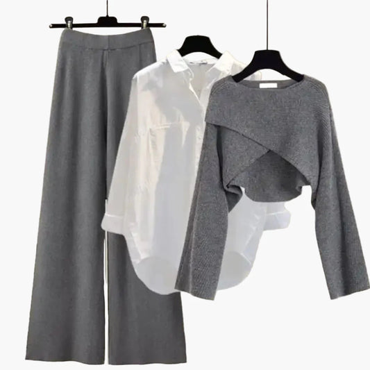 Women's Three-Piece Long Sleeve Casual Set – Modern Relaxed Outfit for Home or Outings
