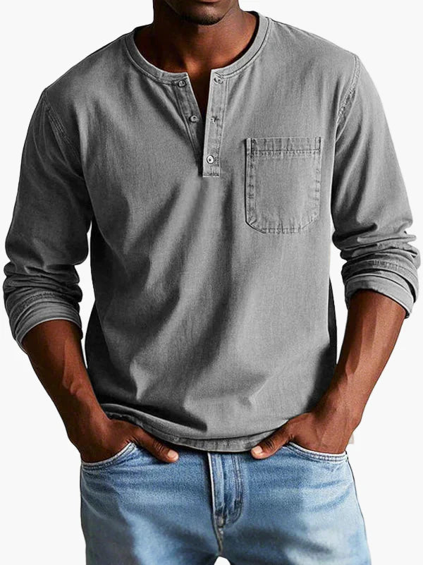 Men's Vintage Long Sleeve Casual Henley Shirt – Classic Everyday Style