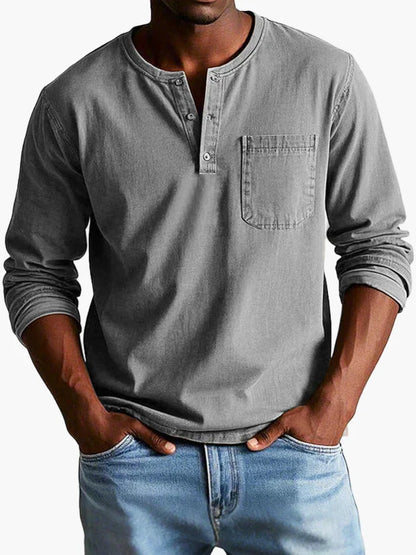 Men's Vintage Long Sleeve Casual Henley Shirt – Classic Everyday Style