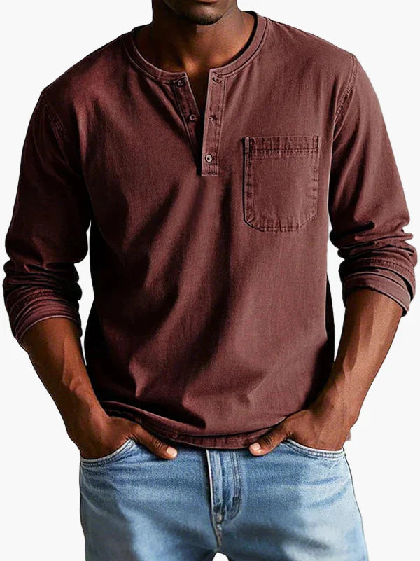 Men's Vintage Long Sleeve Casual Henley Shirt – Classic Everyday Style