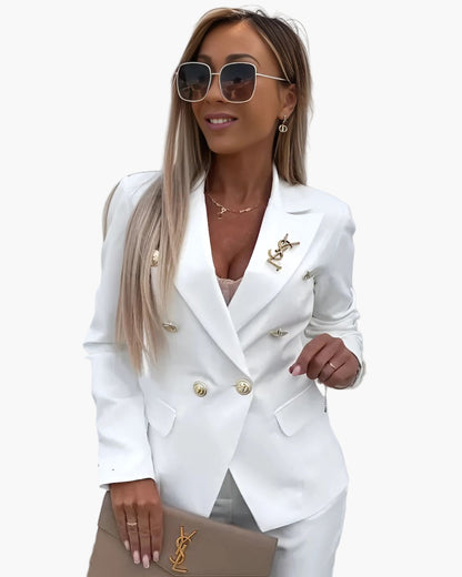 Women's Double-Breasted Tailored Suit Set – Elegant Business and Evening Wear