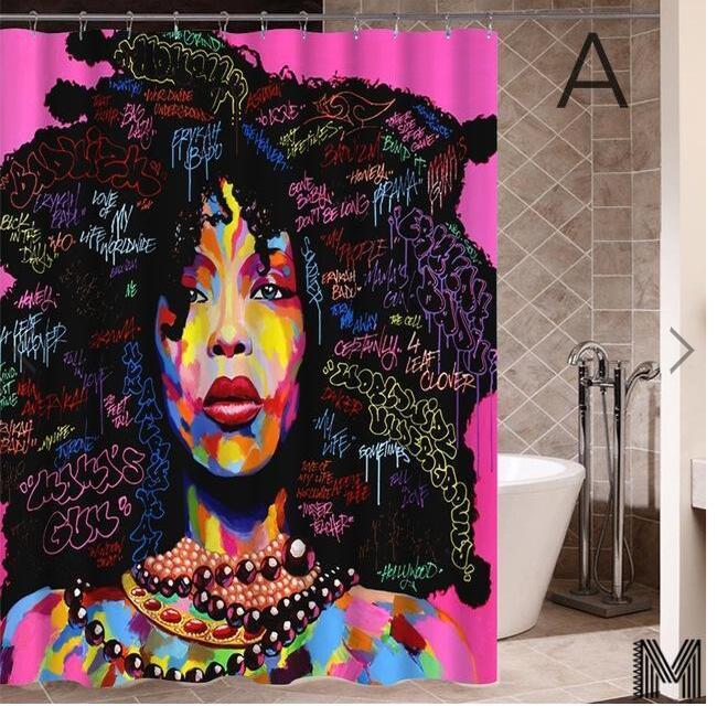 Iris – Douchegordijn met Graffiti Kunst van een Afrikaanse Meisje
