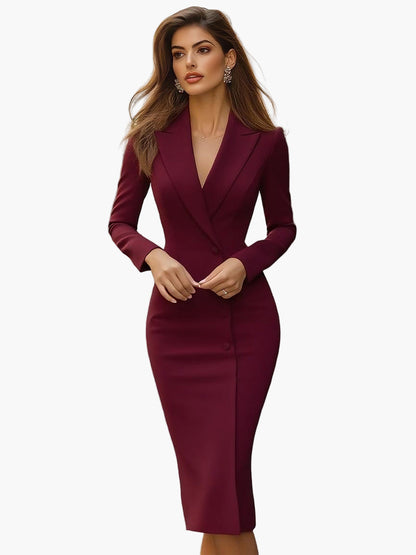 Women's Elegant Fitted Midi Blazer Dress for Formal and Business Occasions