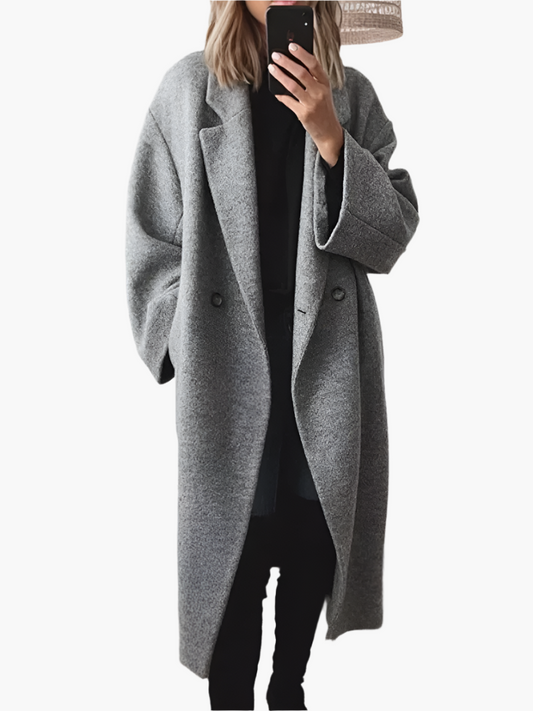 Women's Classic Long Winter Overcoat, Oversized Elegant Double-Breasted Coat for Autumn & Winter