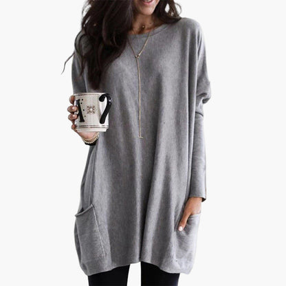 Women's Long Casual Tunic Sweater with Pockets - Relaxed Fit Pullover for Everyday Wear