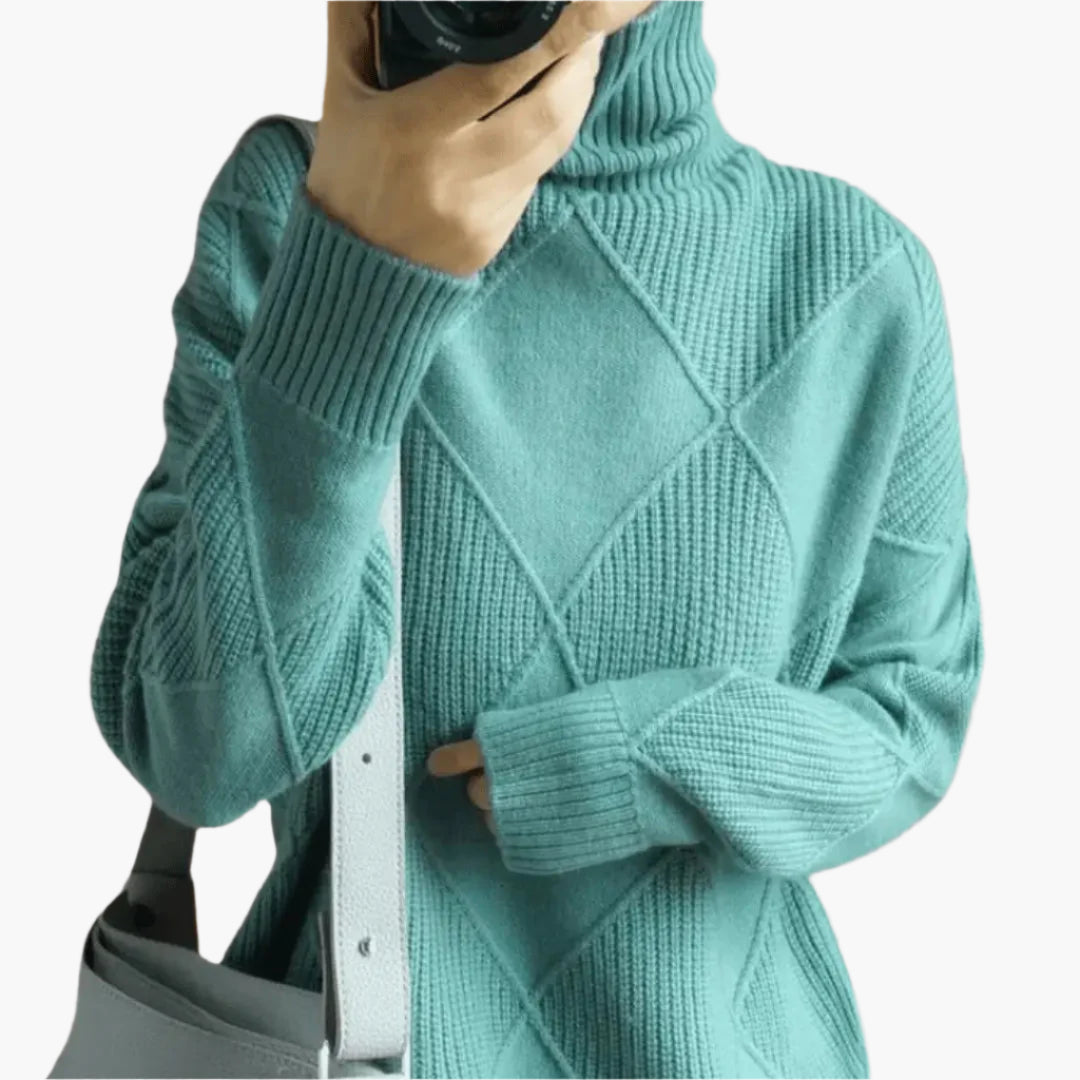 Women's Elegant Casual Turtleneck Sweater with Geometric Knit Design