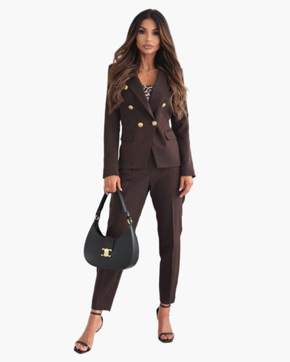 Women's Double-Breasted Tailored Suit Set – Elegant Business and Evening Wear