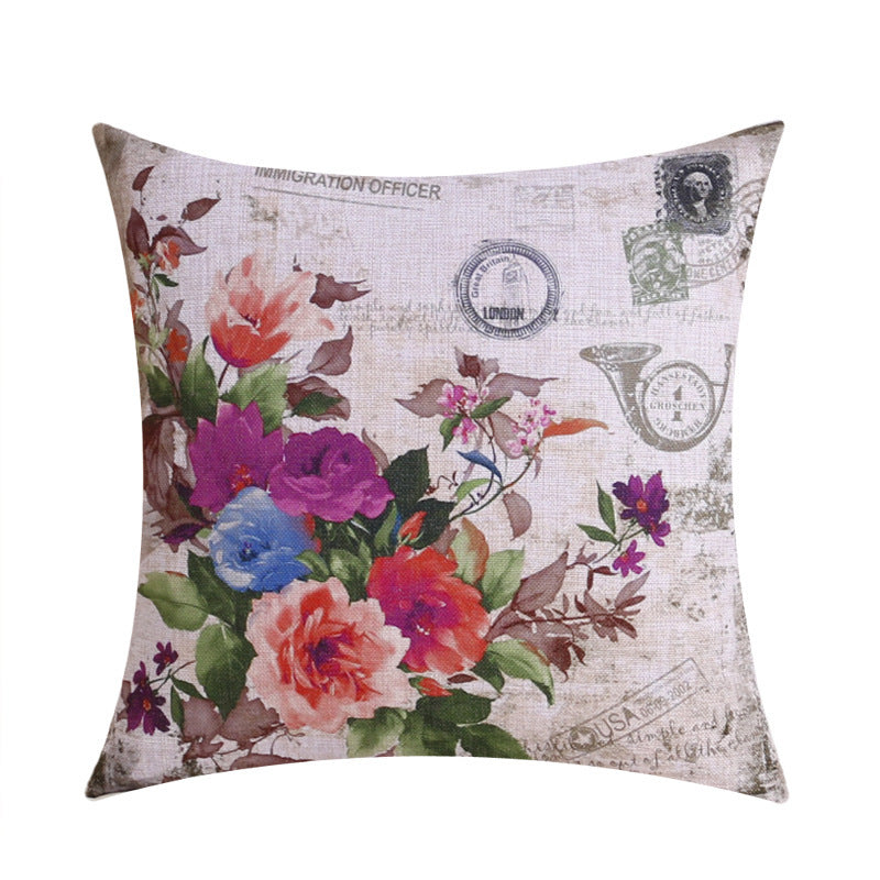 Odette – Retro Decoratieve Kussenhoes met Parijs Eiffel Toren en Bloemen