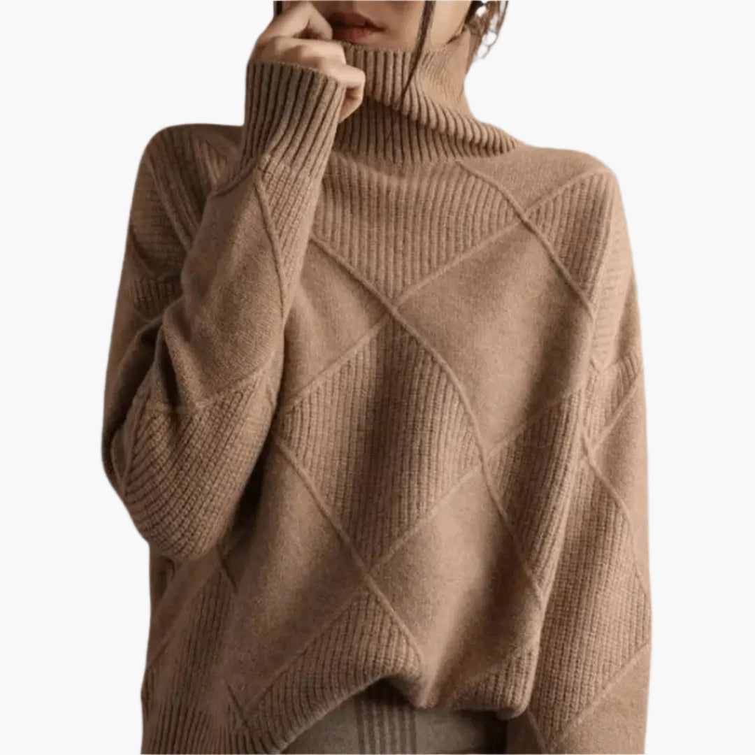 Women's Elegant Casual Turtleneck Sweater with Geometric Knit Design