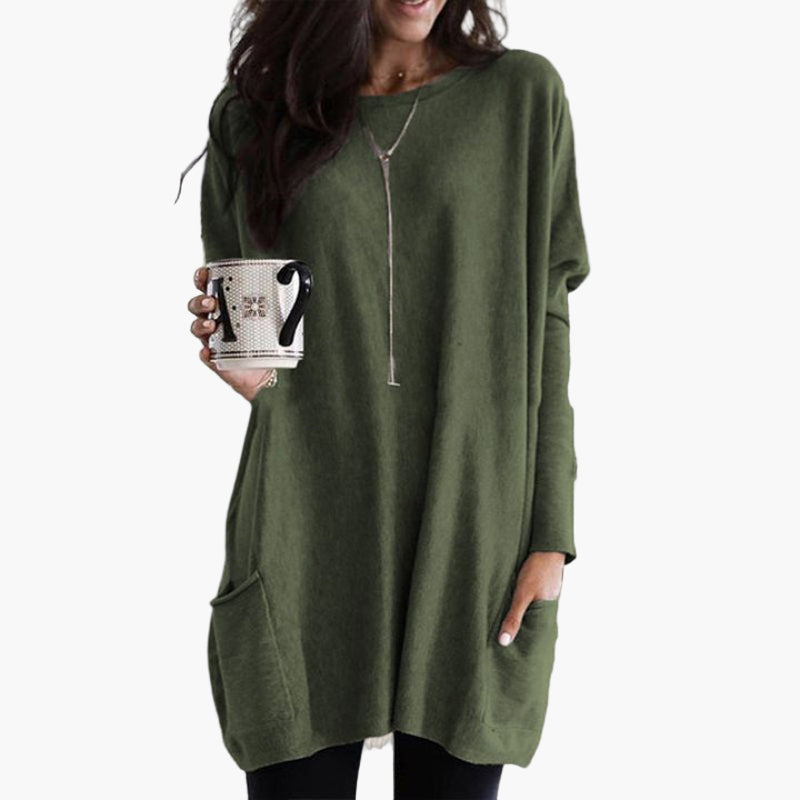 Women's Long Casual Tunic Sweater with Pockets - Relaxed Fit Pullover for Everyday Wear