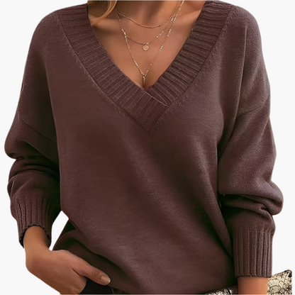 Women's Chic V-Neck Long Sleeve Sweater for Everyday Elegance