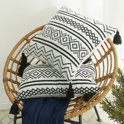 Elysia – Geometrisch Chenille Kussen met Jacquard Kwastje