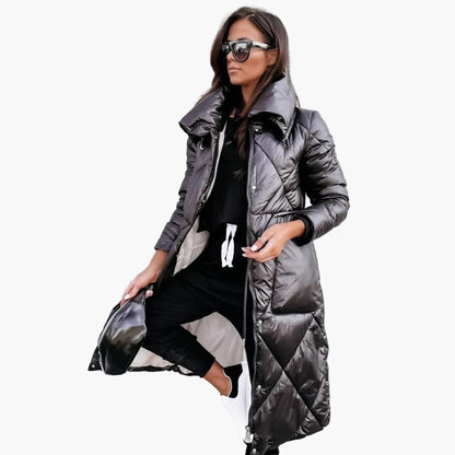 Women's Quilted Long Parka Coat – Elegant Winter Puffer for Everyday Style