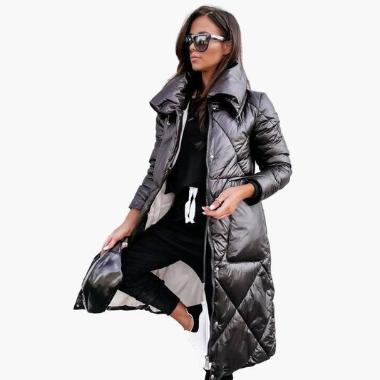 Women's Quilted Long Parka Coat – Elegant Winter Puffer for Everyday Style