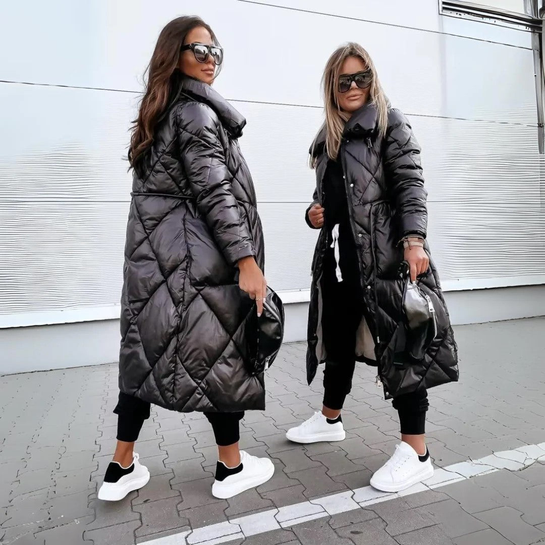 Women's Quilted Long Parka Coat – Elegant Winter Puffer for Everyday Style