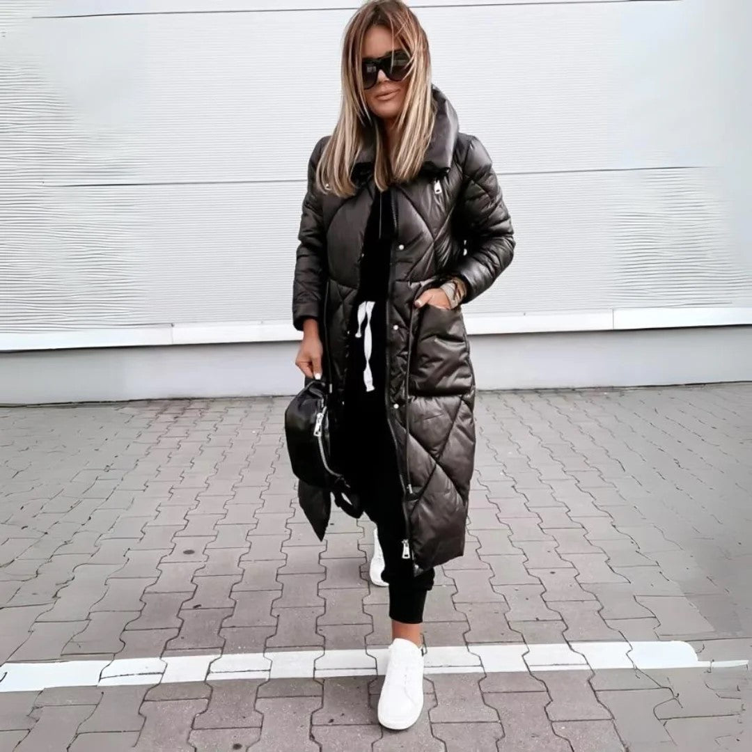 Women's Quilted Long Parka Coat – Elegant Winter Puffer for Everyday Style