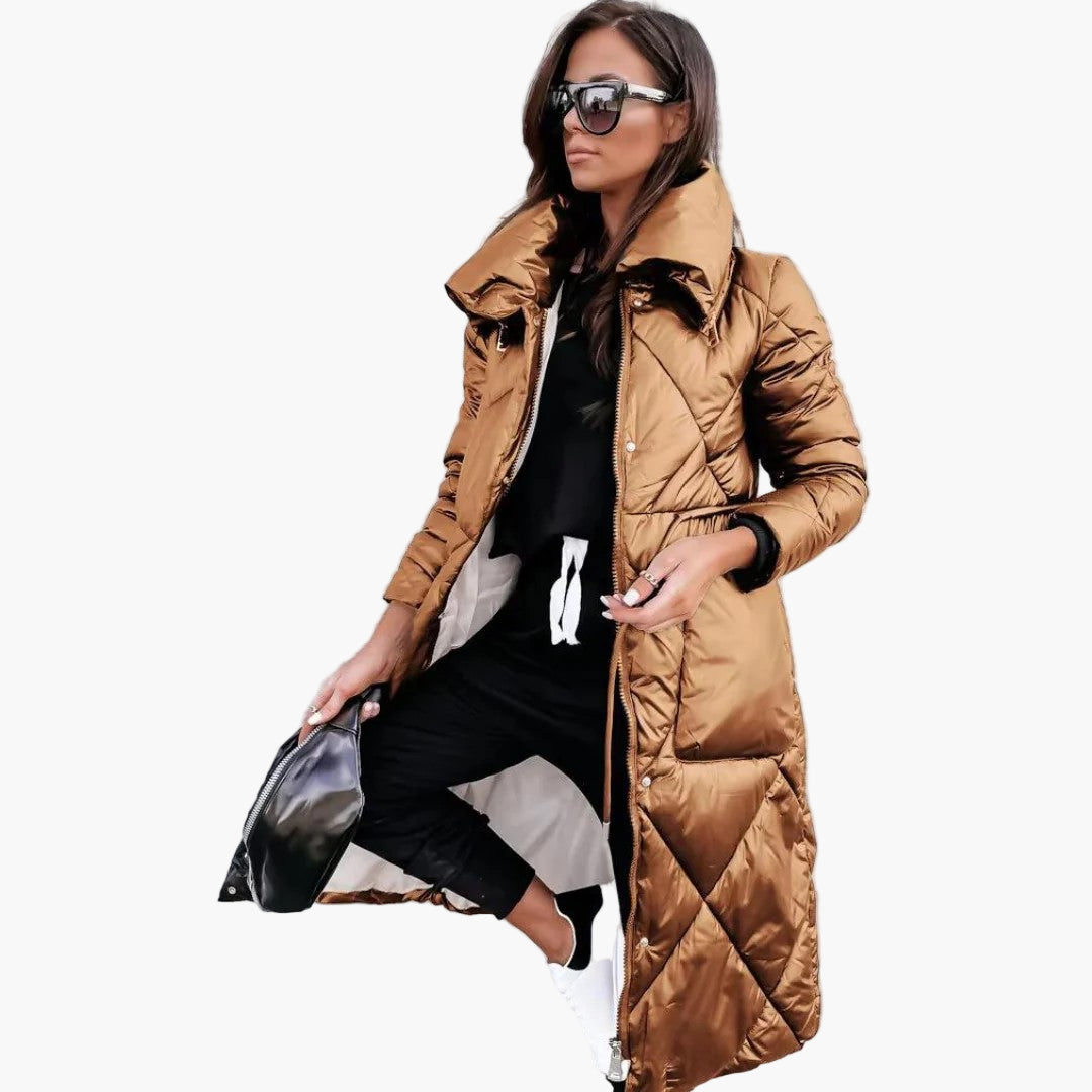 Women's Quilted Long Parka Coat – Elegant Winter Puffer for Everyday Style