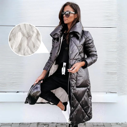Women's Quilted Long Parka Coat – Elegant Winter Puffer for Everyday Style