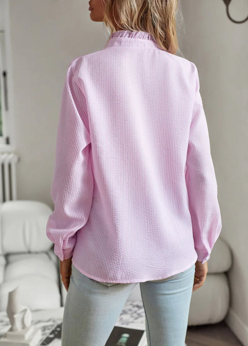 Women's Ruffle Button-Down Casual Shirt – Elegant Everyday Blouse
