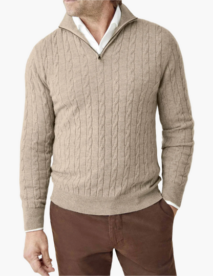Men's Classic Cable-Knit Quarter-Zip Sweater – Versatile Smart Casual Style