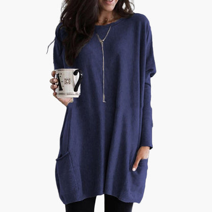 Women's Long Casual Tunic Sweater with Pockets - Relaxed Fit Pullover for Everyday Wear
