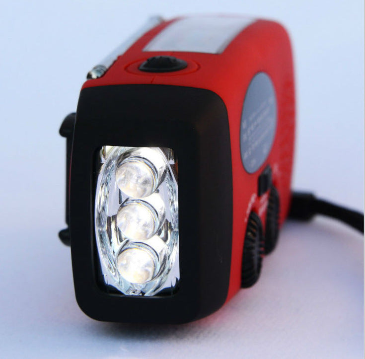 Zonne-oplaadbare Noodradio met Zaklamp – USB, Dynamo, LED Verlichting – Rood