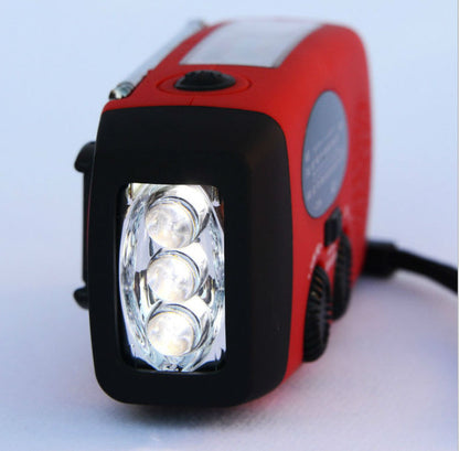 Zonne-oplaadbare Noodradio met Zaklamp – USB, Dynamo, LED Verlichting – Rood