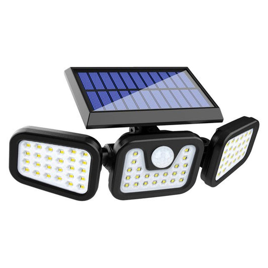Zonne-energie Beveiligingslamp met Bewegingssensor – 3 Draaibare Koppen, 1200LM, IP65, 74/100 LED