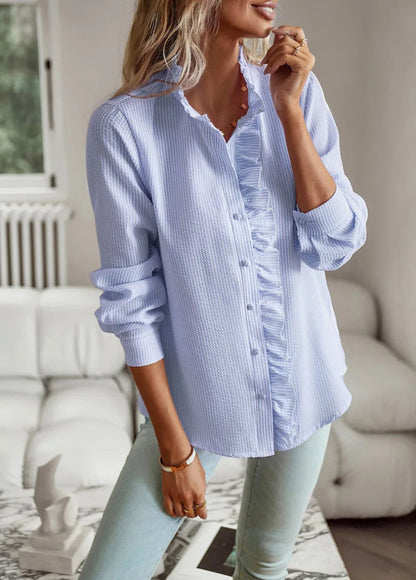 Women's Ruffle Button-Down Casual Shirt – Elegant Everyday Blouse