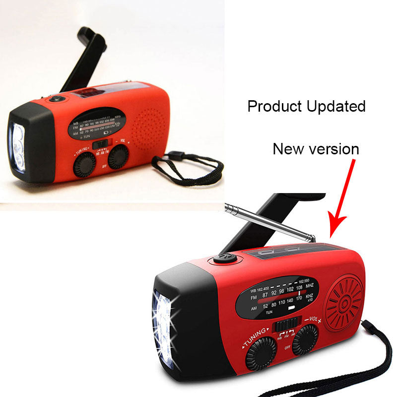 Zonne-oplaadbare Noodradio met Zaklamp – USB, Dynamo, LED Verlichting – Rood