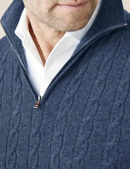 Men's Classic Cable-Knit Quarter-Zip Sweater – Versatile Smart Casual Style