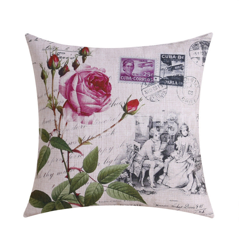 Odette – Retro Decoratieve Kussenhoes met Parijs Eiffel Toren en Bloemen