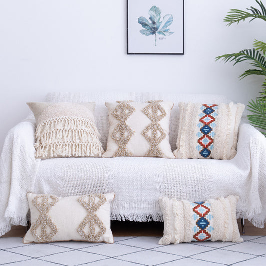 Solace – Tufted Throw Pillow met Marokkaanse Franje
