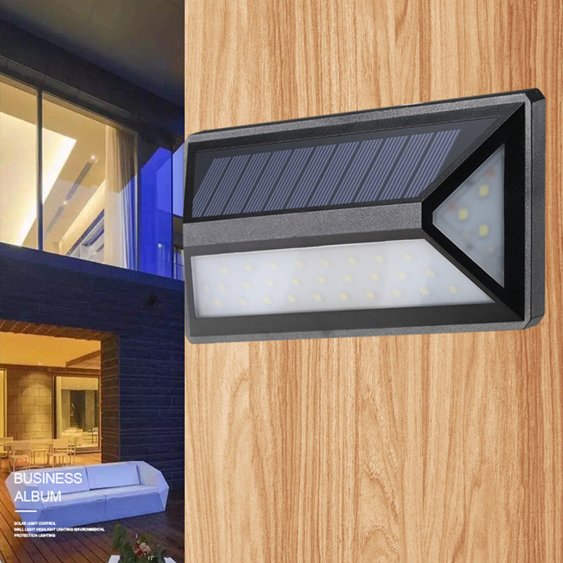 Zonne-energie LED Wandlamp – 33 LED Buitenlamp, IP65 Waterdicht, Moderne Zwarte Behuizing
