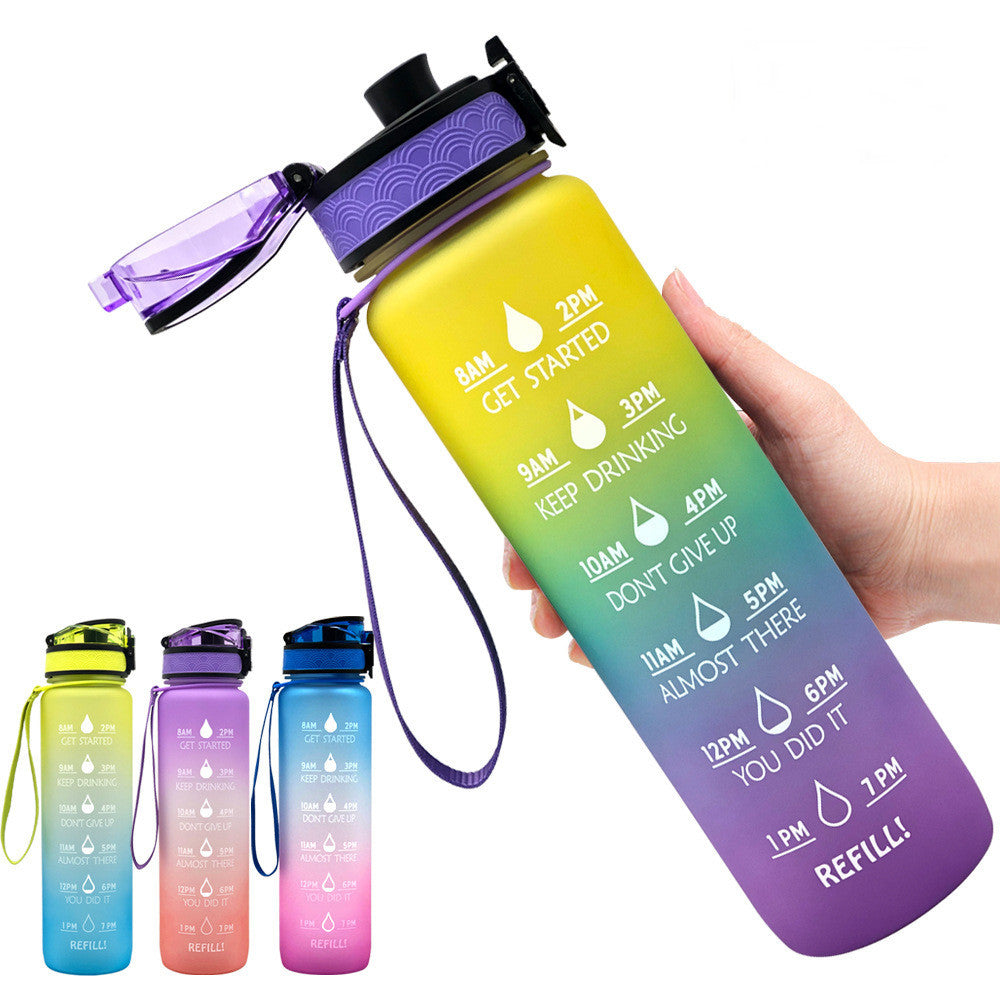 1L Motiverende Drinkfles met Tijdmarkeringen – Lekvrije BPA-vrije Tritan Sportfles – Kleurovergang Design