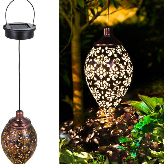 Zonnelantaarn Hanglamp met Warm Wit LED – IP55 Waterdicht | Decoratieve Tuinverlichting in Metaal | Tot 8 Uur Brandtijd