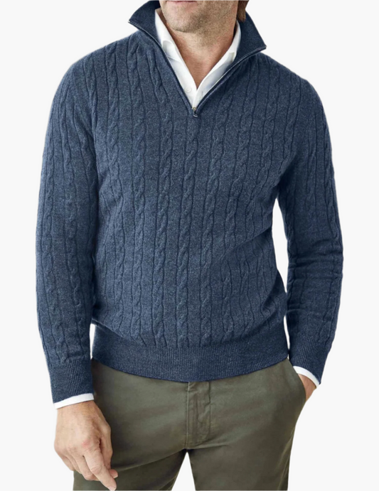 Men's Classic Cable-Knit Quarter-Zip Sweater – Versatile Smart Casual Style