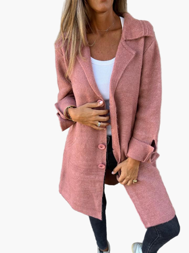Women's Casual Long Coat with Turn-Up Sleeves – Versatile Everyday and Evening Outerwear