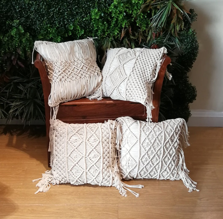 Rook – Handgeweven Macrame Katoenen Kussenhoes