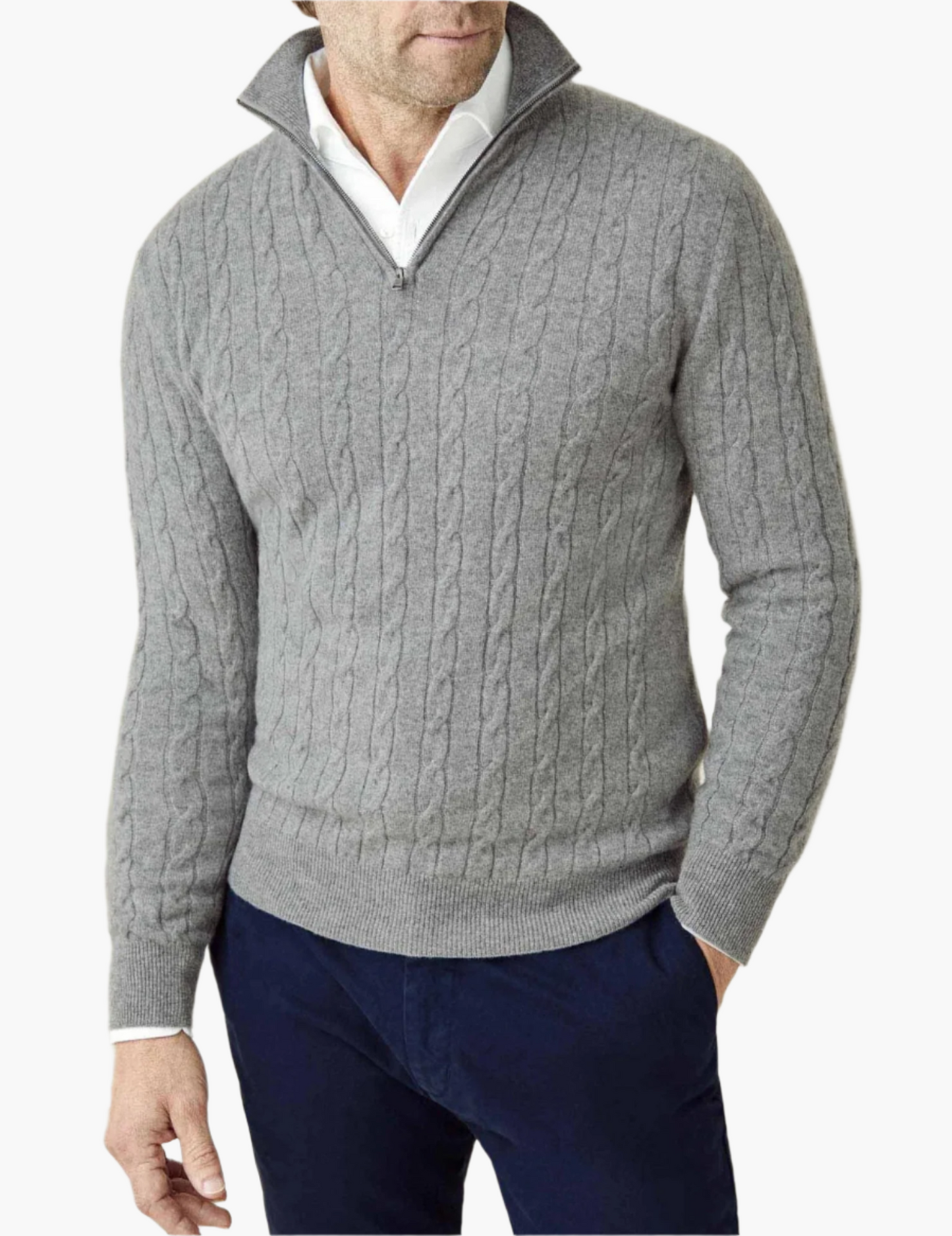 Men's Classic Cable-Knit Quarter-Zip Sweater – Versatile Smart Casual Style